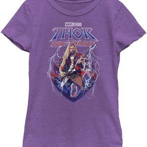 MARVEL Thor Love & Thunder Rock N Roll Girls Tee Purple T-Shirt XL 14/16 NEW